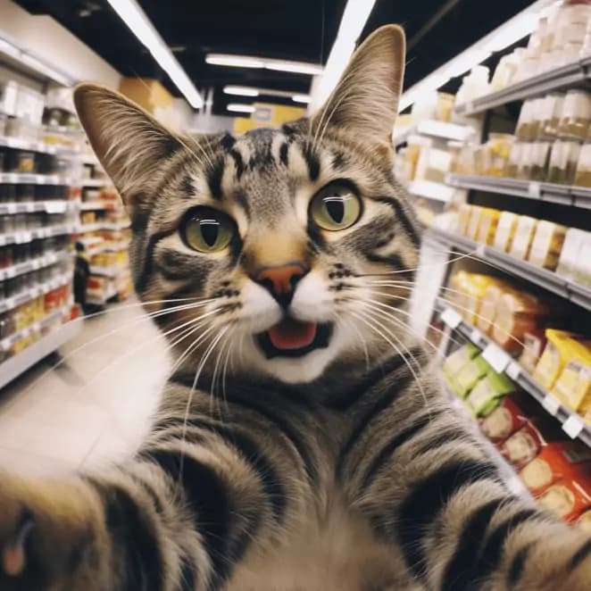 cat selfie taken with paw in the supermarket